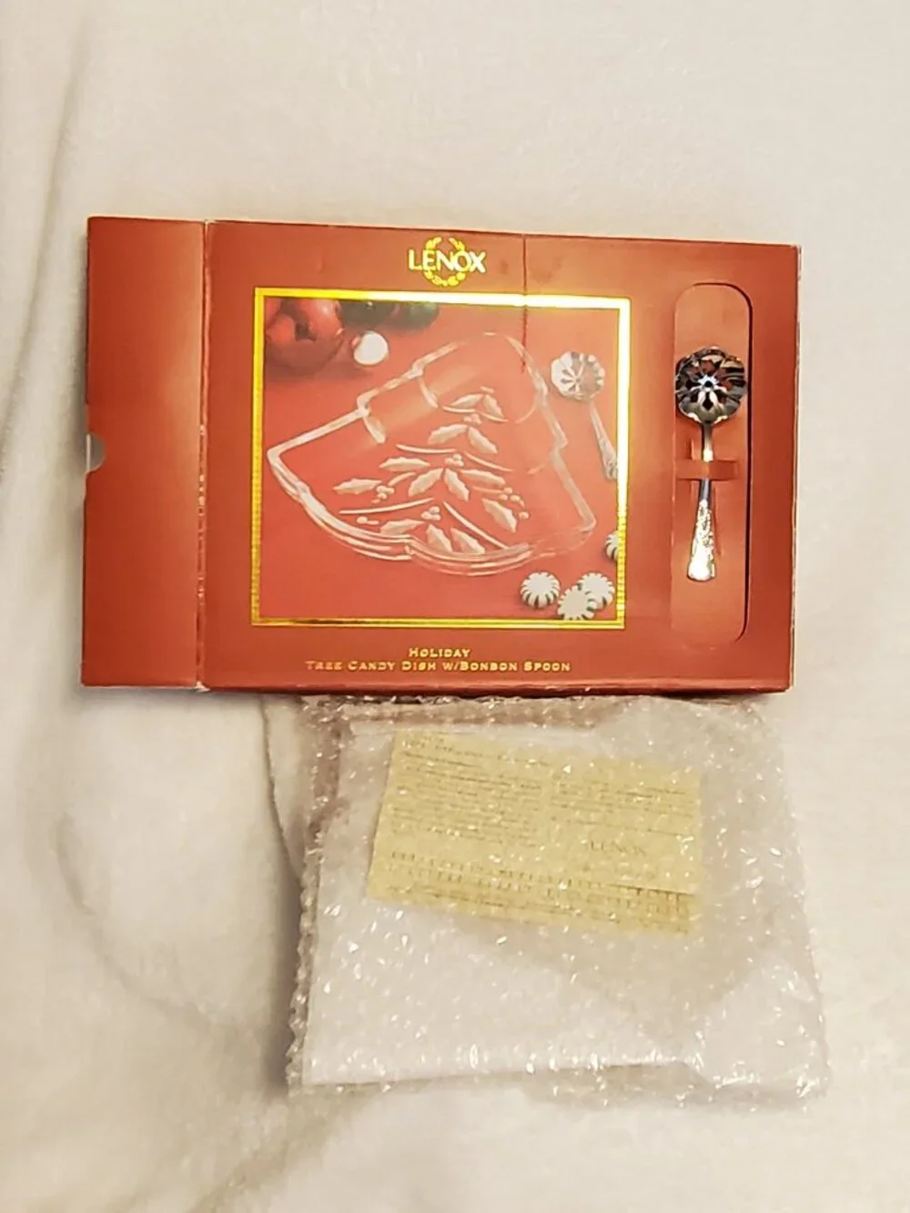 Lenox Crystal Holiday Tree Dish and Bonbon Spoon Set  Vintage in Box!